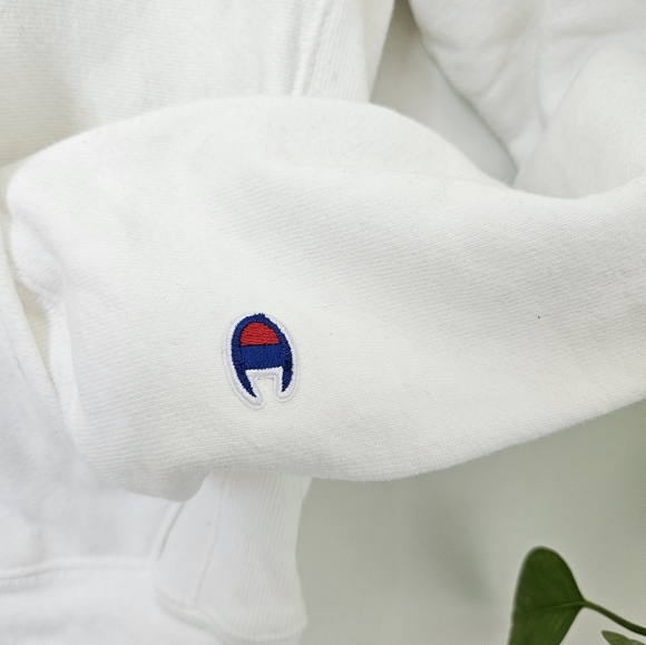 Champion Reverse Weave White Hoodie Small Classic Pullover Sweater Logo Embroide - Picture 7 of 12